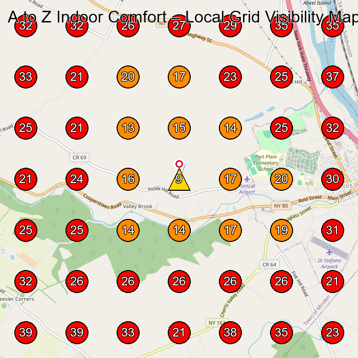 A to Z Indoor Comfort GeoGrid visibility map for Roofing Contractor in Sprakers